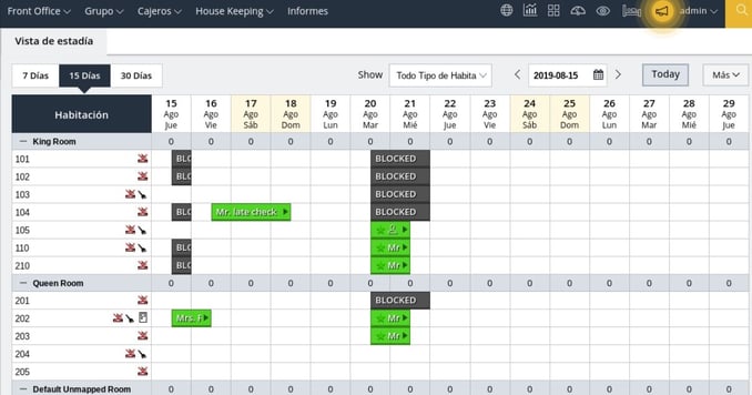 Imagen de PMS, property management system, una de las herramientas de gestion de tecnologia que ofrece iP Hoteles, que permite la visualizacion de habitaciones, su disponibilidad, entre otras actividades dentro de la